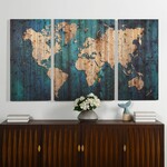 Stylecraft World Map Triptych Wooden Panel Print