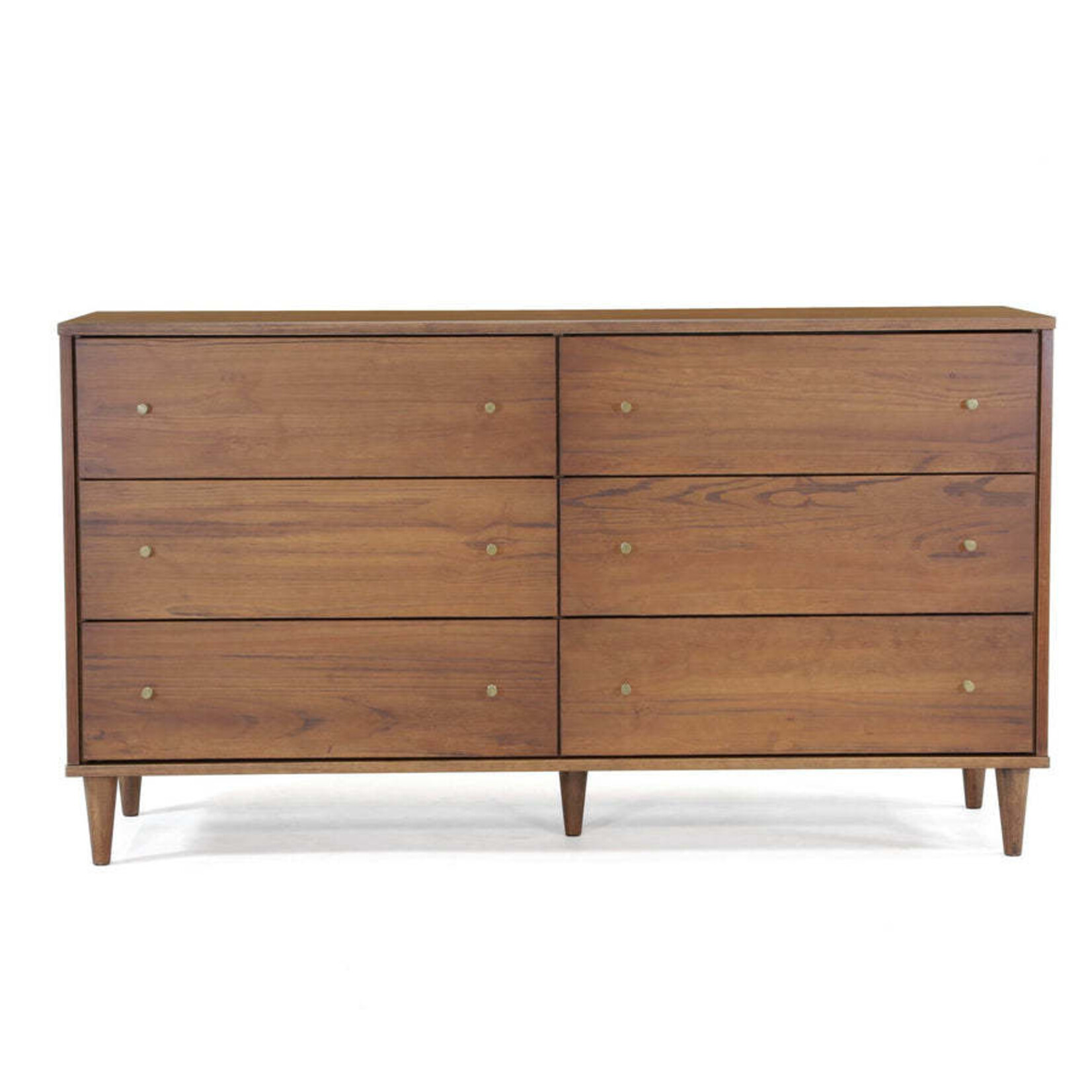 GrainWood MID CENTURY 6 Drawer Dresser - Solid Wood - Finish Brushed Walnut