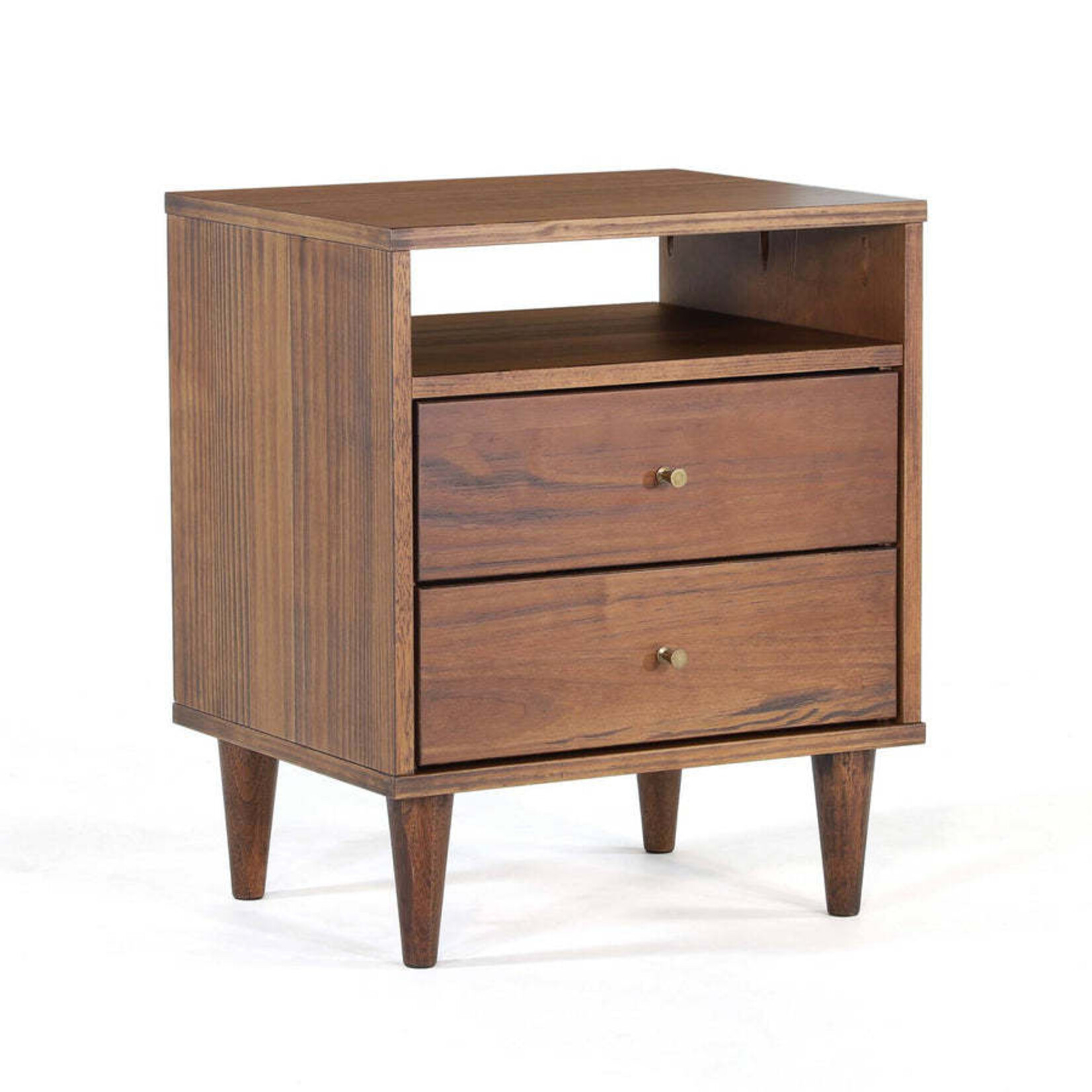 GrainWood MID CENTURY 2 Drawer Nightstand - Solid Wood - Finish Brushed Walnut
