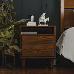 GrainWood MID CENTURY 2 Drawer Nightstand - Solid Wood - Finish Brushed Walnut (H3L)