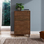 GrainWood MID CENTURY 5 Drawer Chest - Solid Wood - Finish Brushed Walnut STURDY