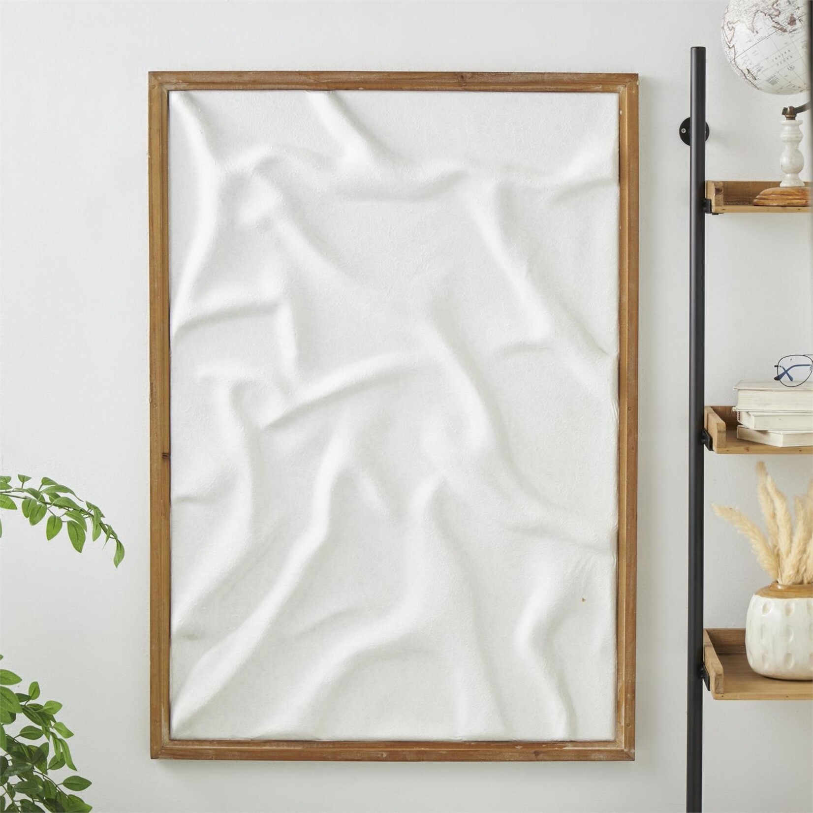 Uma White Wood Abstract Abstract Dimensional Shaped Home Wall Decor with Brown Wooden Frame