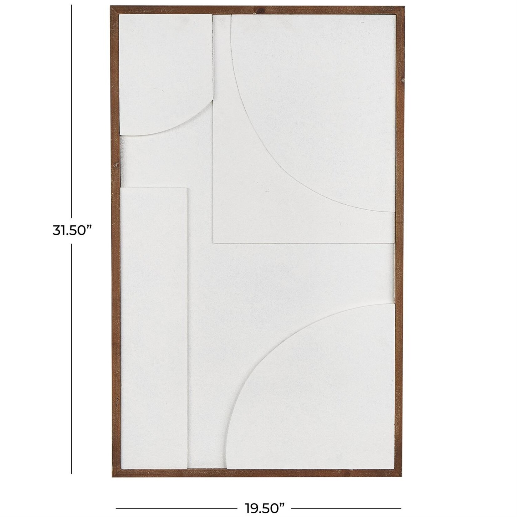 Uma White Wood Geometric Textured Dimensional Shape Home Wall Decor with Brown Wooden Frame