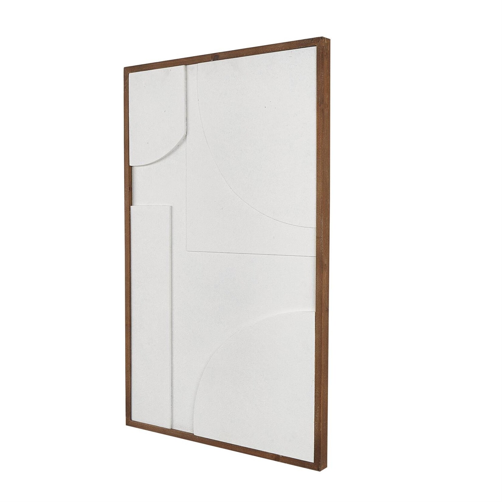 Uma White Wood Geometric Textured Dimensional Shape Home Wall Decor with Brown Wooden Frame