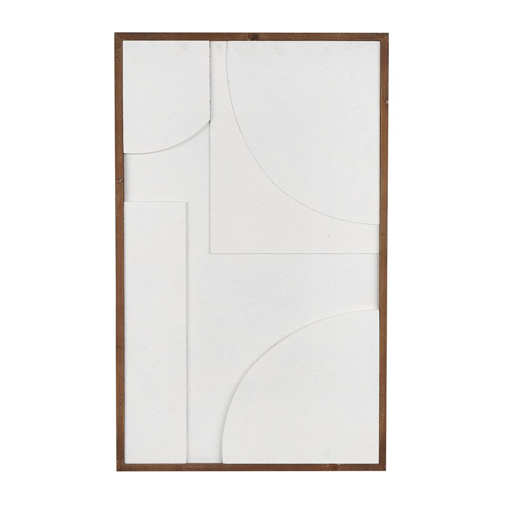 Uma White Wood Geometric Textured Dimensional Shape Home Wall Decor with Brown Wooden Frame