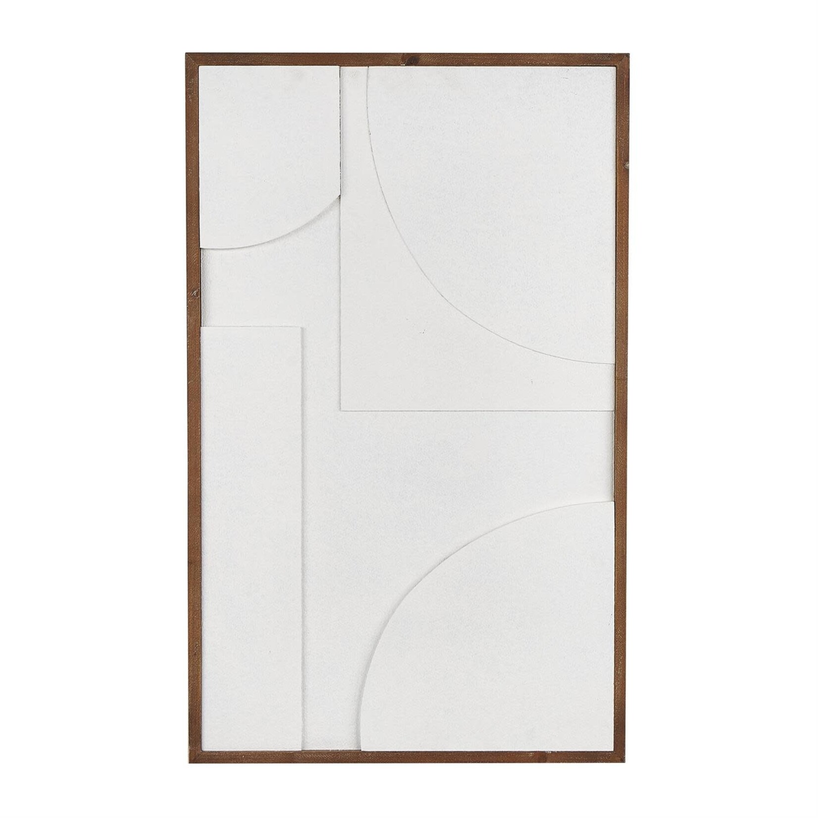 Uma White Wood Geometric Textured Dimensional Shape Home Wall Decor with Brown Wooden Frame