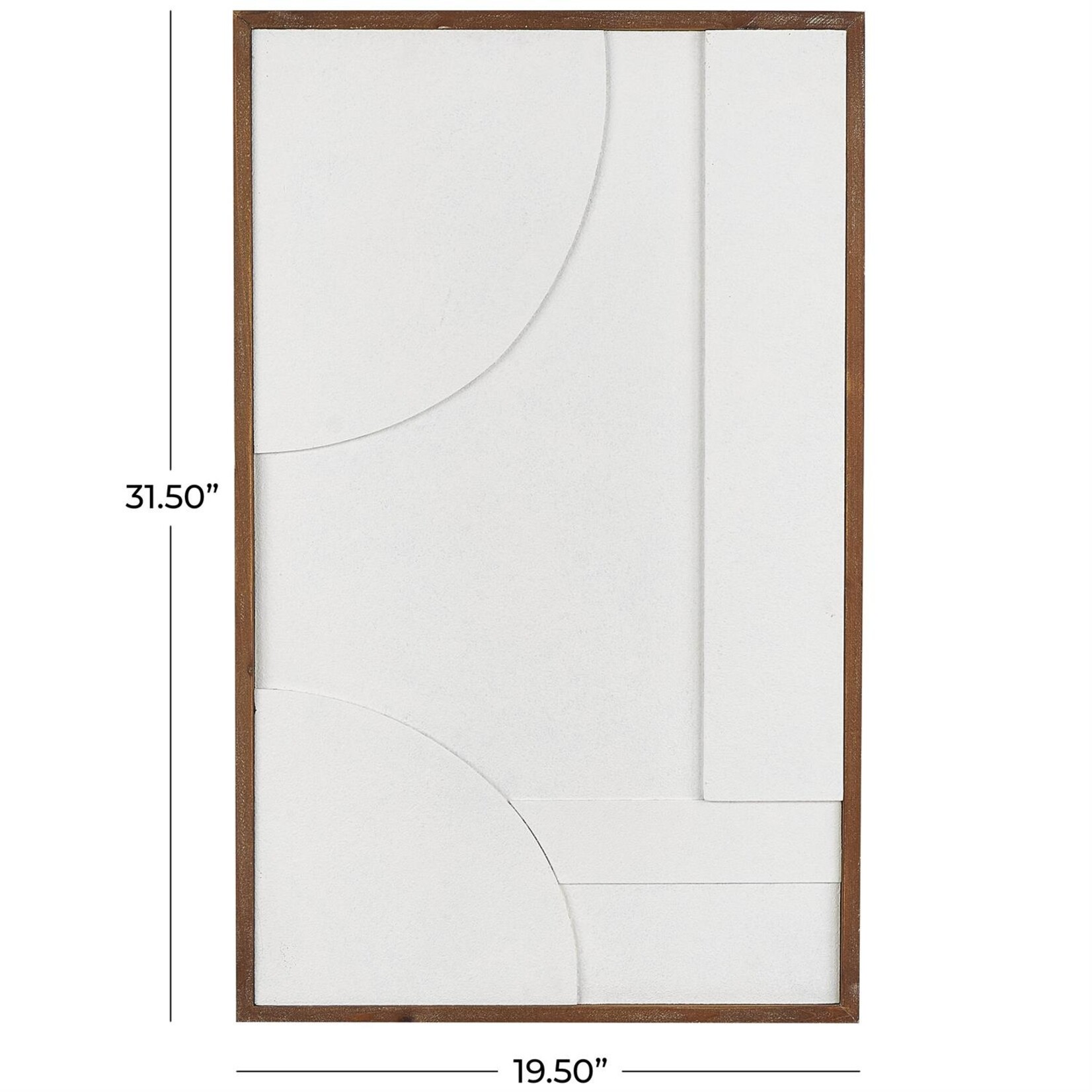 Uma White Wood Geometric Textured Dimensional Shape Home Wall Decor with Brown Wooden Frame