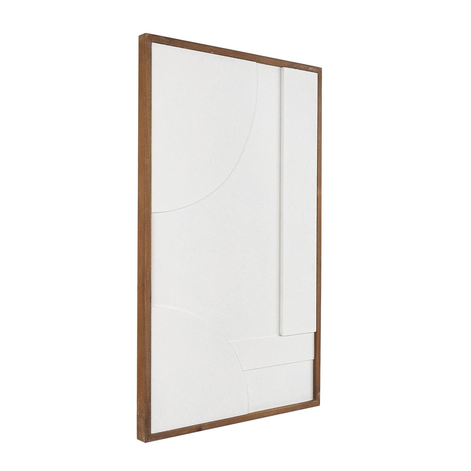 Uma White Wood Geometric Textured Dimensional Shape Home Wall Decor with Brown Wooden Frame