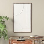 Uma White Wood Geometric Textured Dimensional Shape Home Wall Decor with Brown Wooden Frame