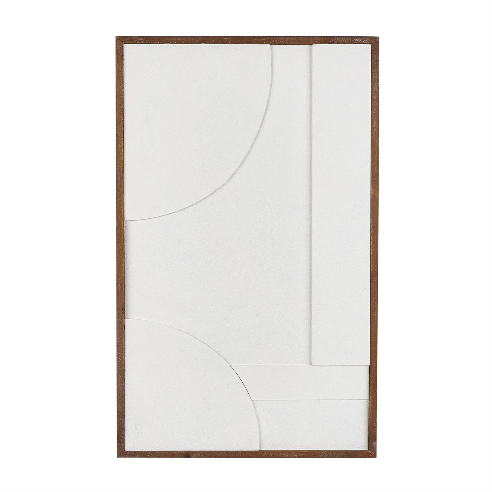 Uma White Wood Geometric Textured Dimensional Shape Home Wall Decor with Brown Wooden Frame