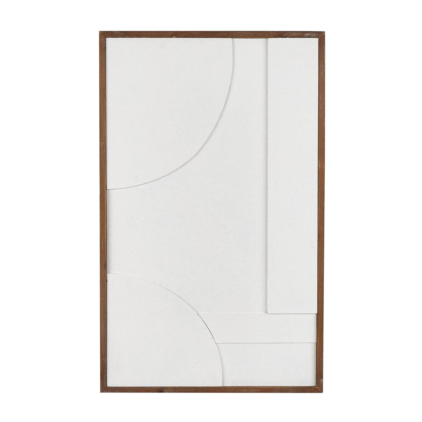 Uma White Wood Geometric Textured Dimensional Shape Home Wall Decor with Brown Wooden Frame