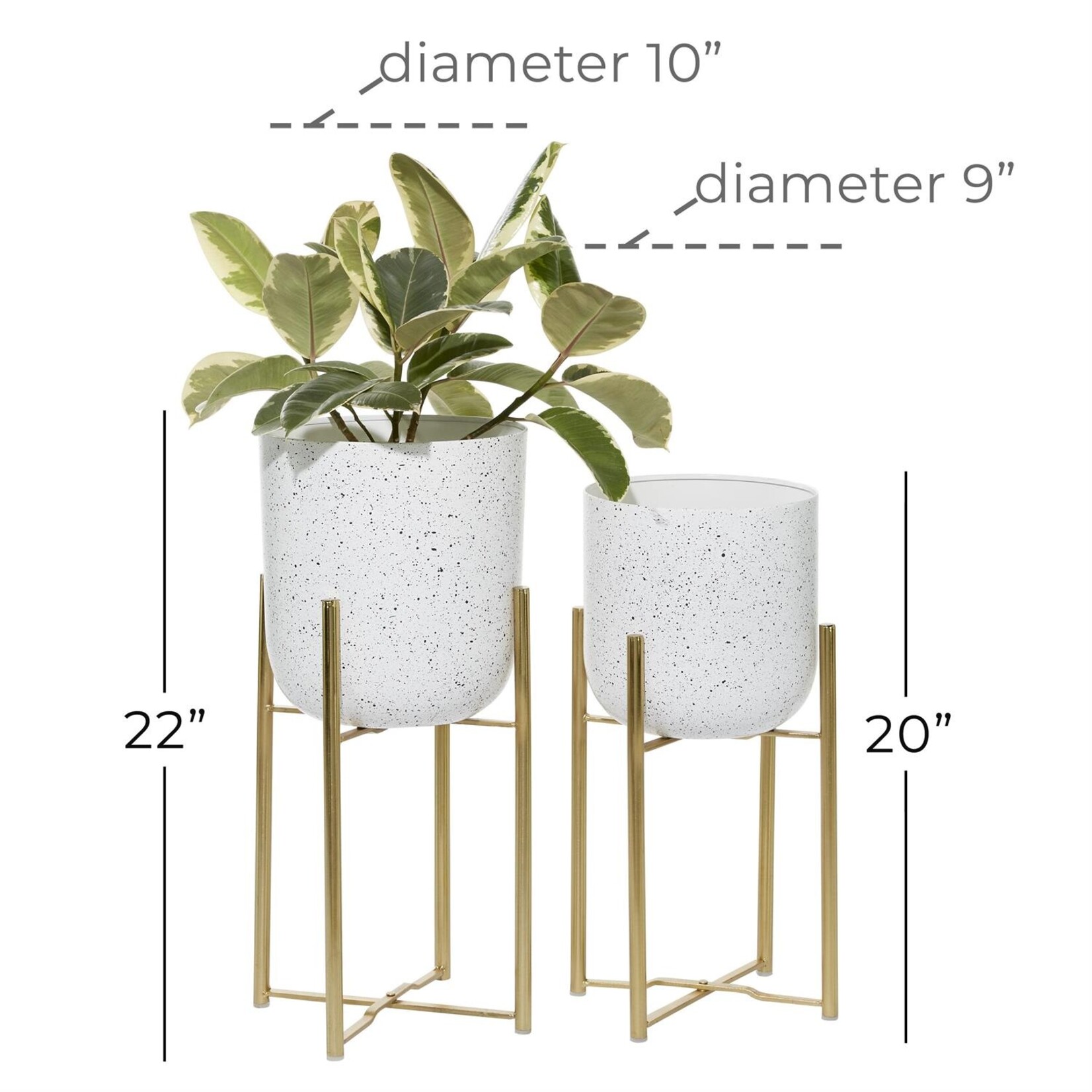 Uma White Metal Deep Dome Speckled Indoor Outdoor Planter with Removable Stand, Set of 2