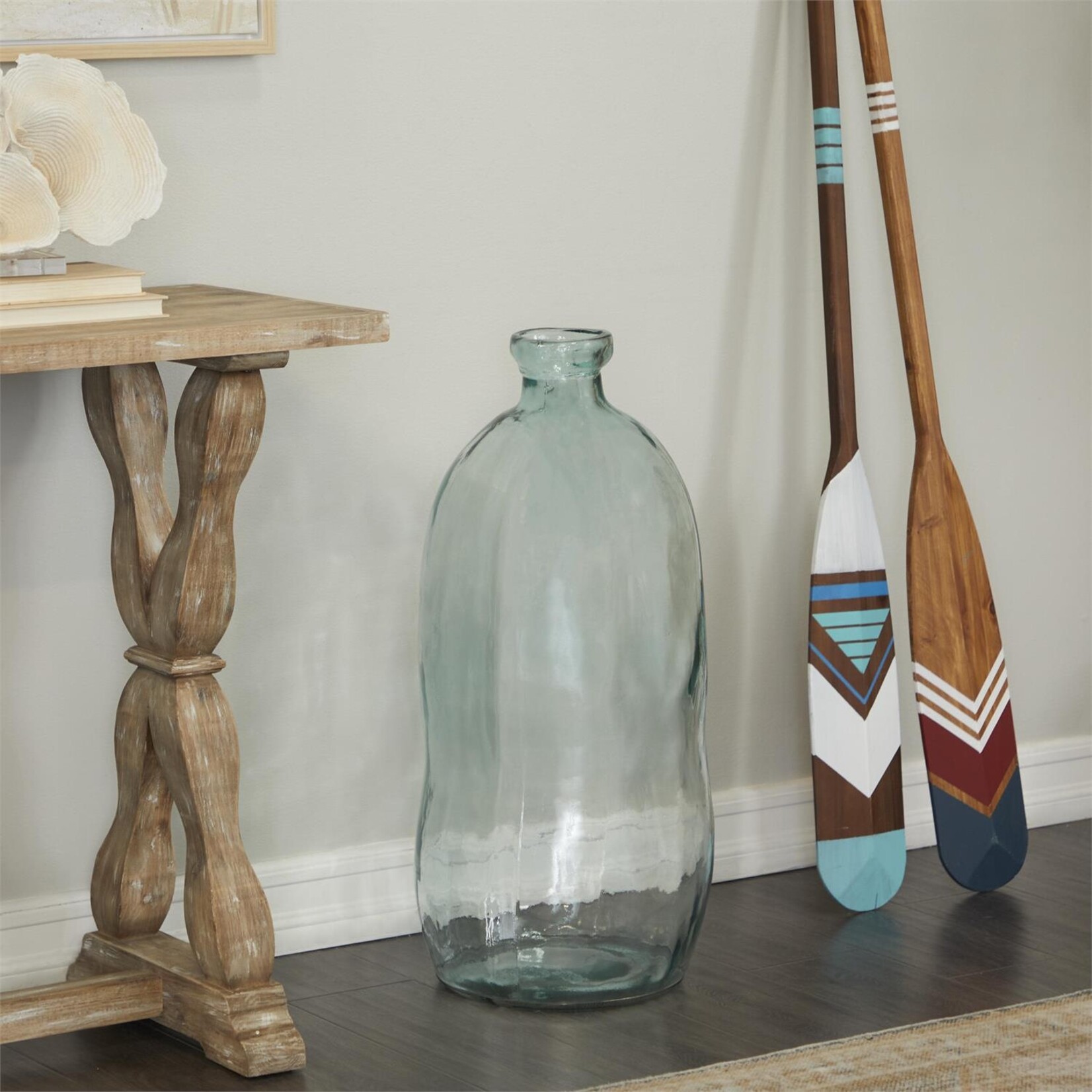 Uma Teal Recycled Glass Abstract Handmade Spanish Bottleneck Decorative Vase