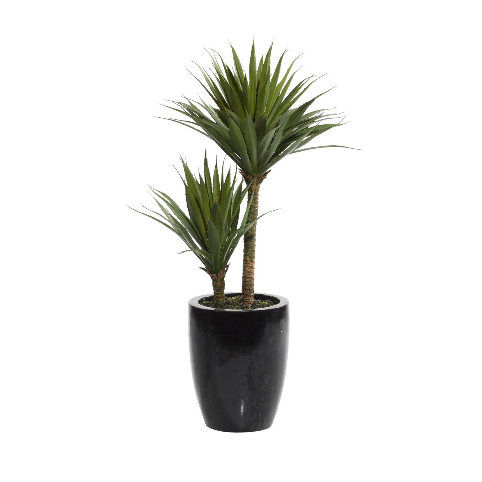 Uma Green Faux Foliage Dracaena Indoor Outdoor Artificial Plant with Realistic Leaves and Black Fiberglass Pot