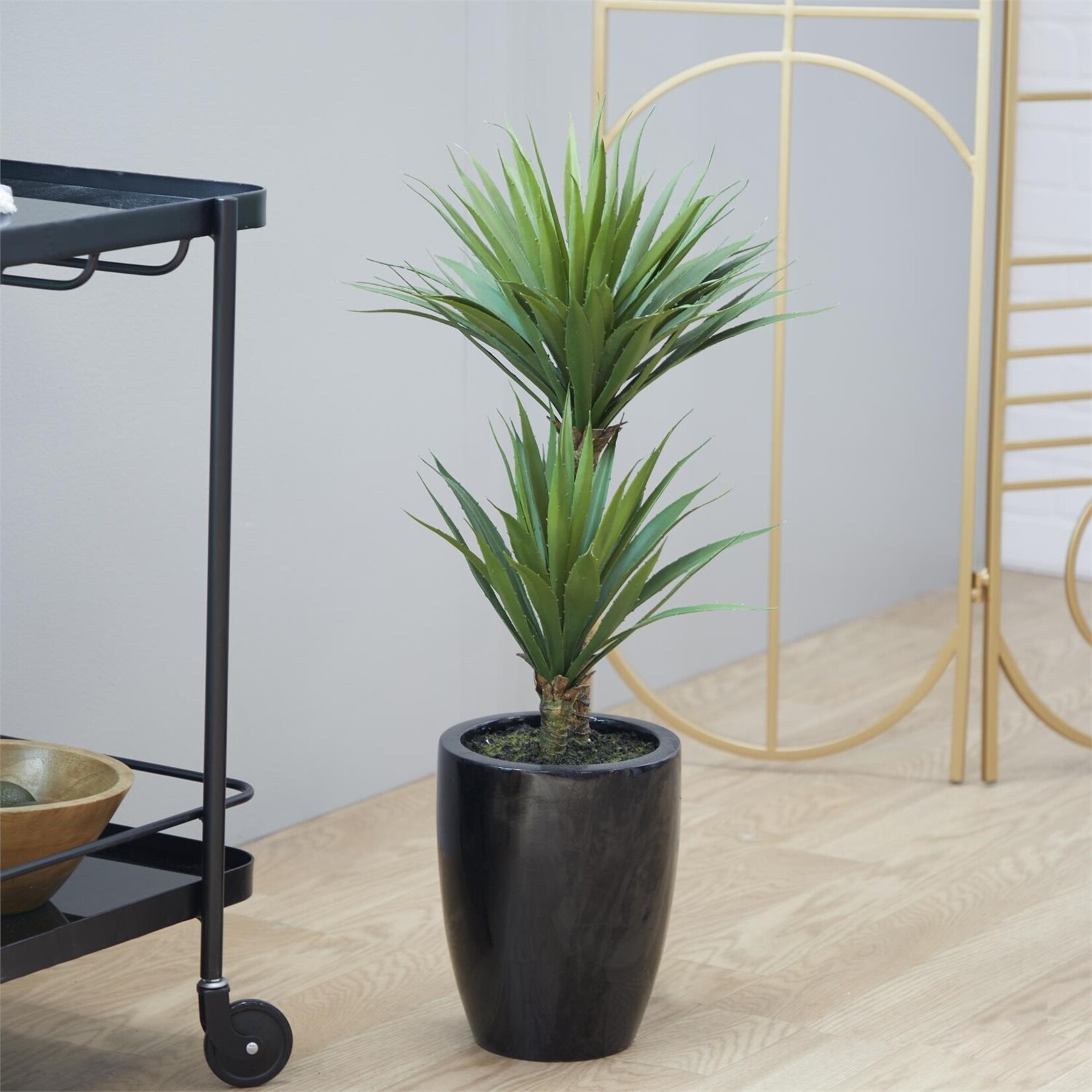 Uma Green Faux Foliage Dracaena Indoor Outdoor Artificial Plant with Realistic Leaves and Black Fiberglass Pot