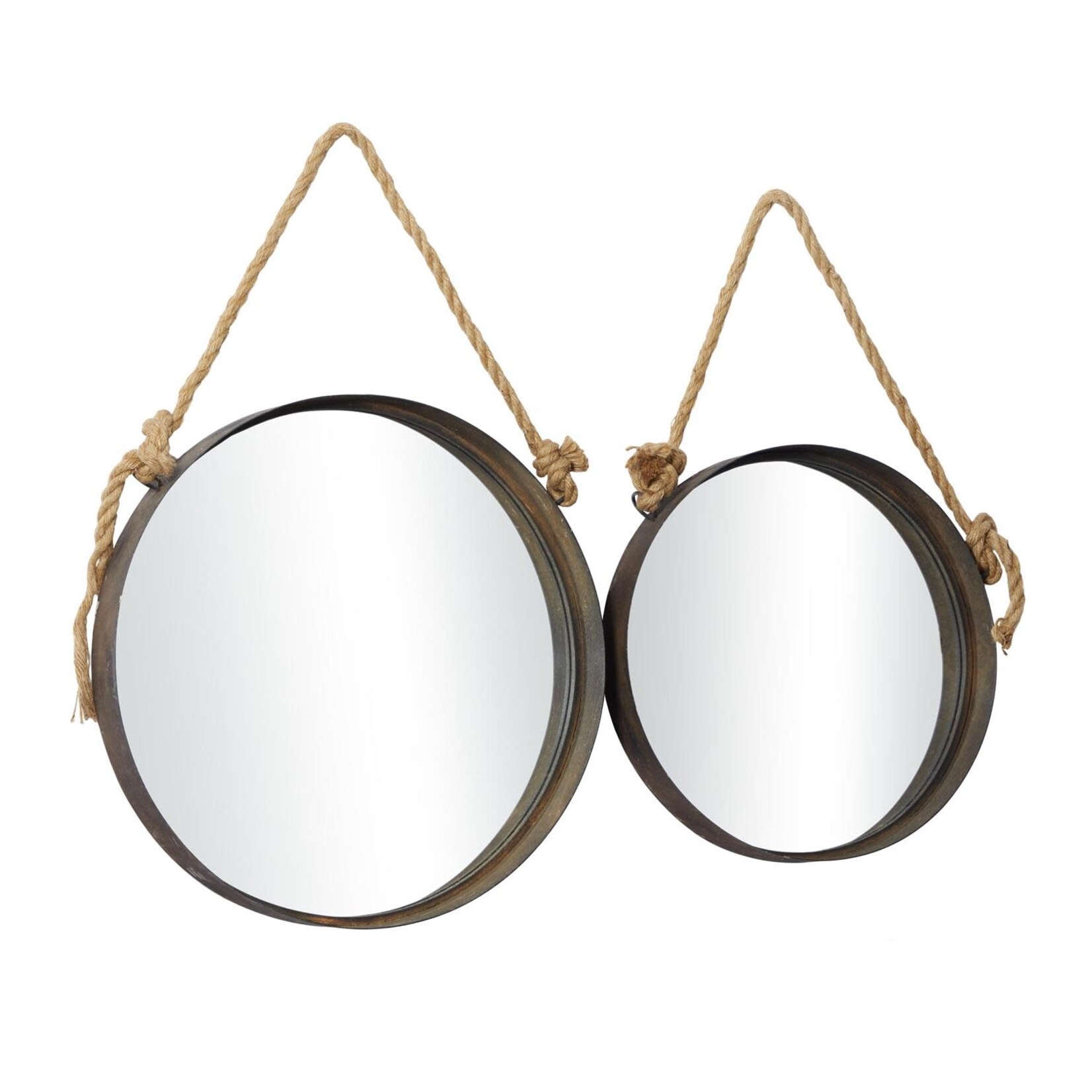 Uma Brown Metal Wall Mirror with Rope Accents, Set of 2