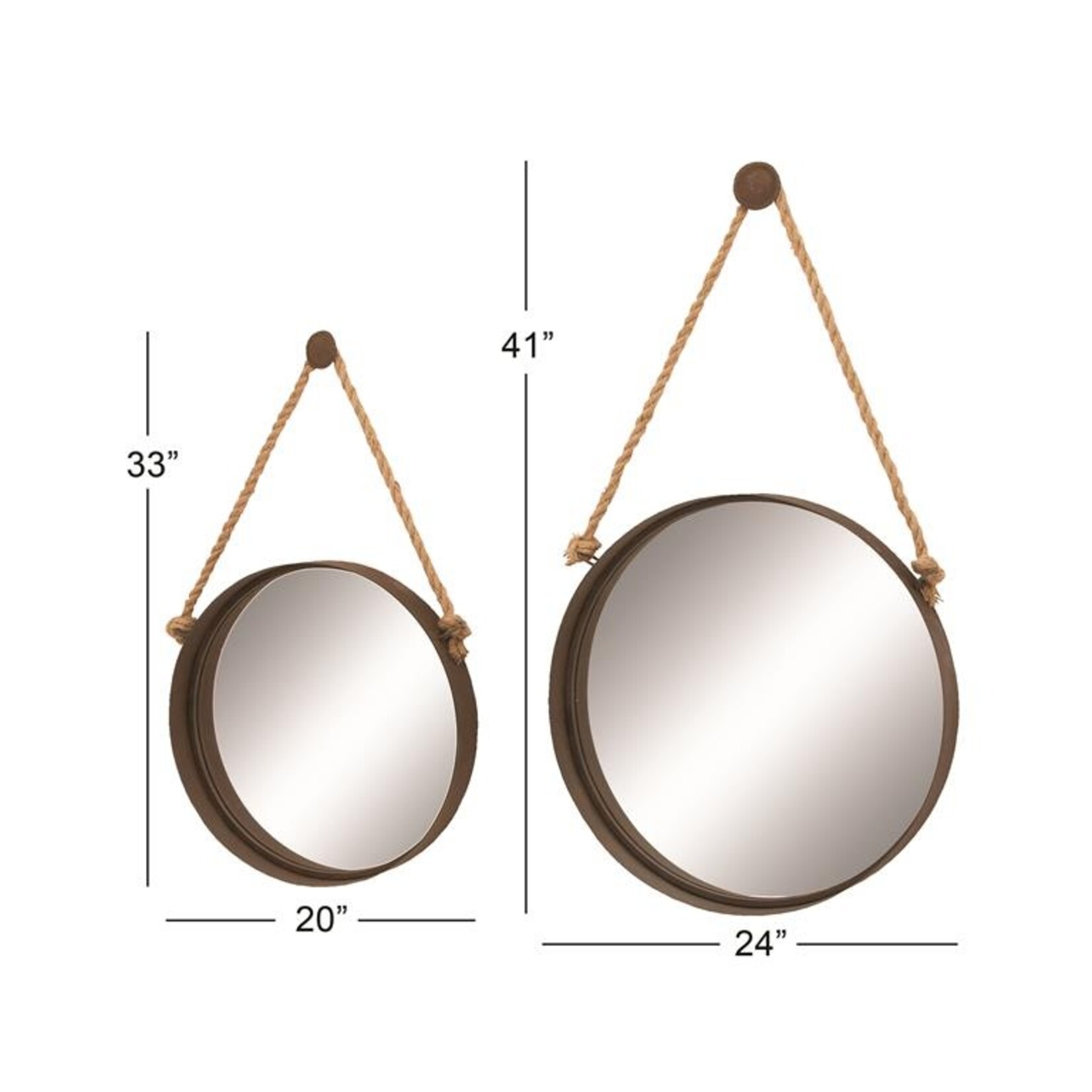 Uma Brown Metal Wall Mirror with Rope Accents, Set of 2
