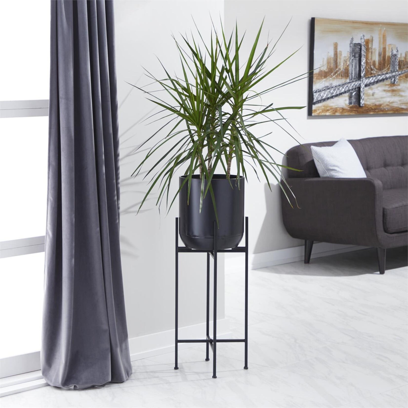 Uma Black Metal Tall Indoor Outdoor Planter with Removable Stand