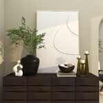 Uma Beige Wooden Geometric Home Framed Wall Art with Abstract Circles and Brown Wooden Frame