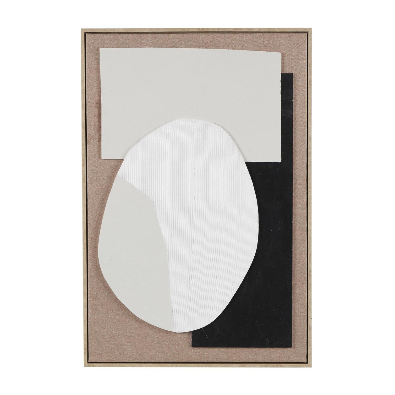 Uma Brown Wooden Geometric Textured Home Wall Decor with Abstract Black and White Shapes and Fabric Backing