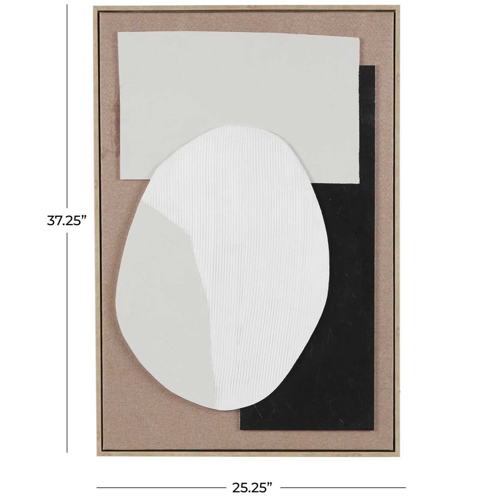 Uma Brown Wooden Geometric Textured Home Wall Decor with Abstract Black and White Shapes and Fabric Backing