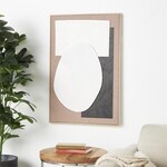 Uma Brown Wooden Geometric Textured Home Wall Decor with Abstract Black and White Shapes and Fabric Backing