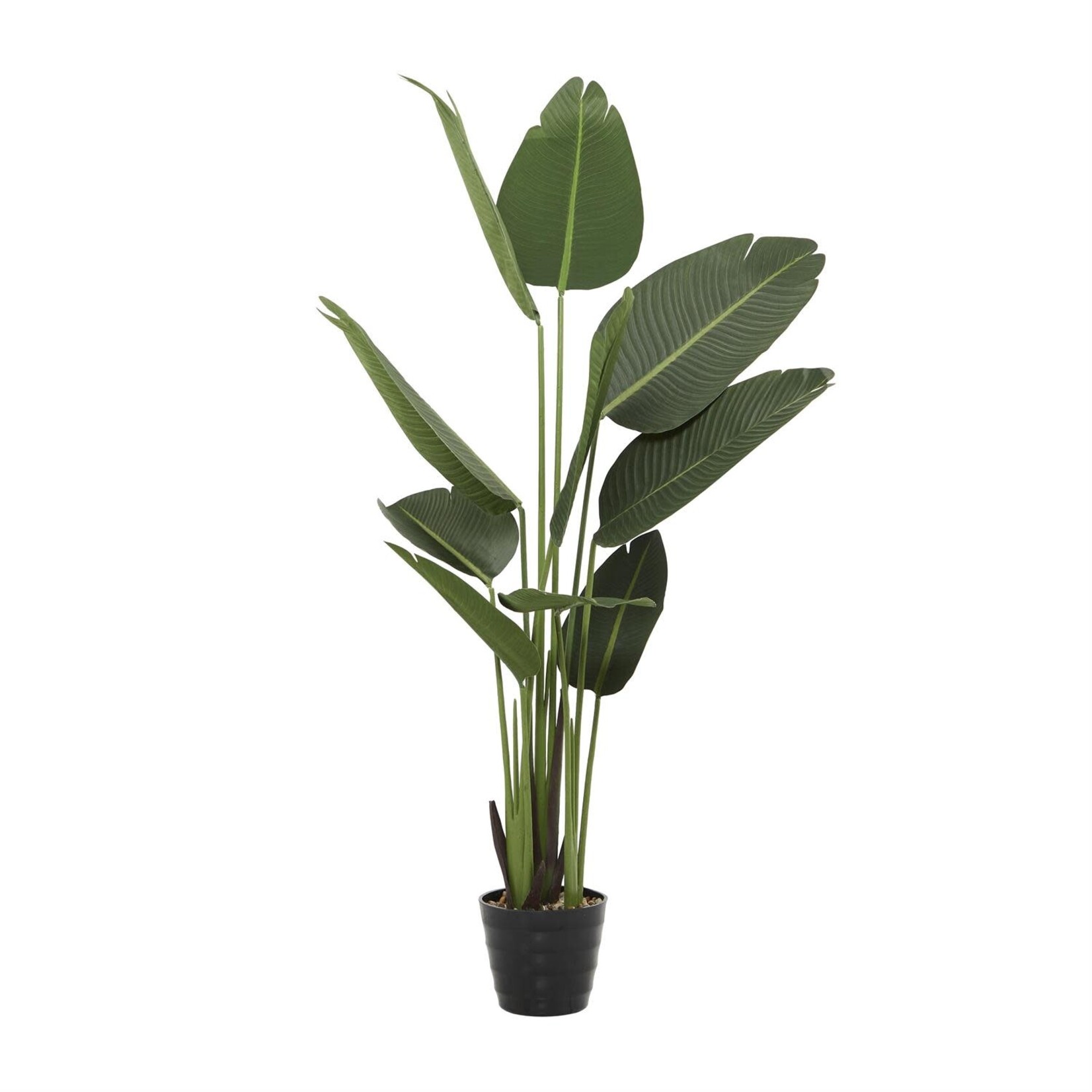 Uma Green Faux Foliage Bird of Paradise Indoor Outdoor Artificial Plant with Realistic Leaves and Black Plastic Pot