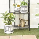 Uma White Ceramic Indoor Outdoor Planter with Tribal Pattern, Set of 3