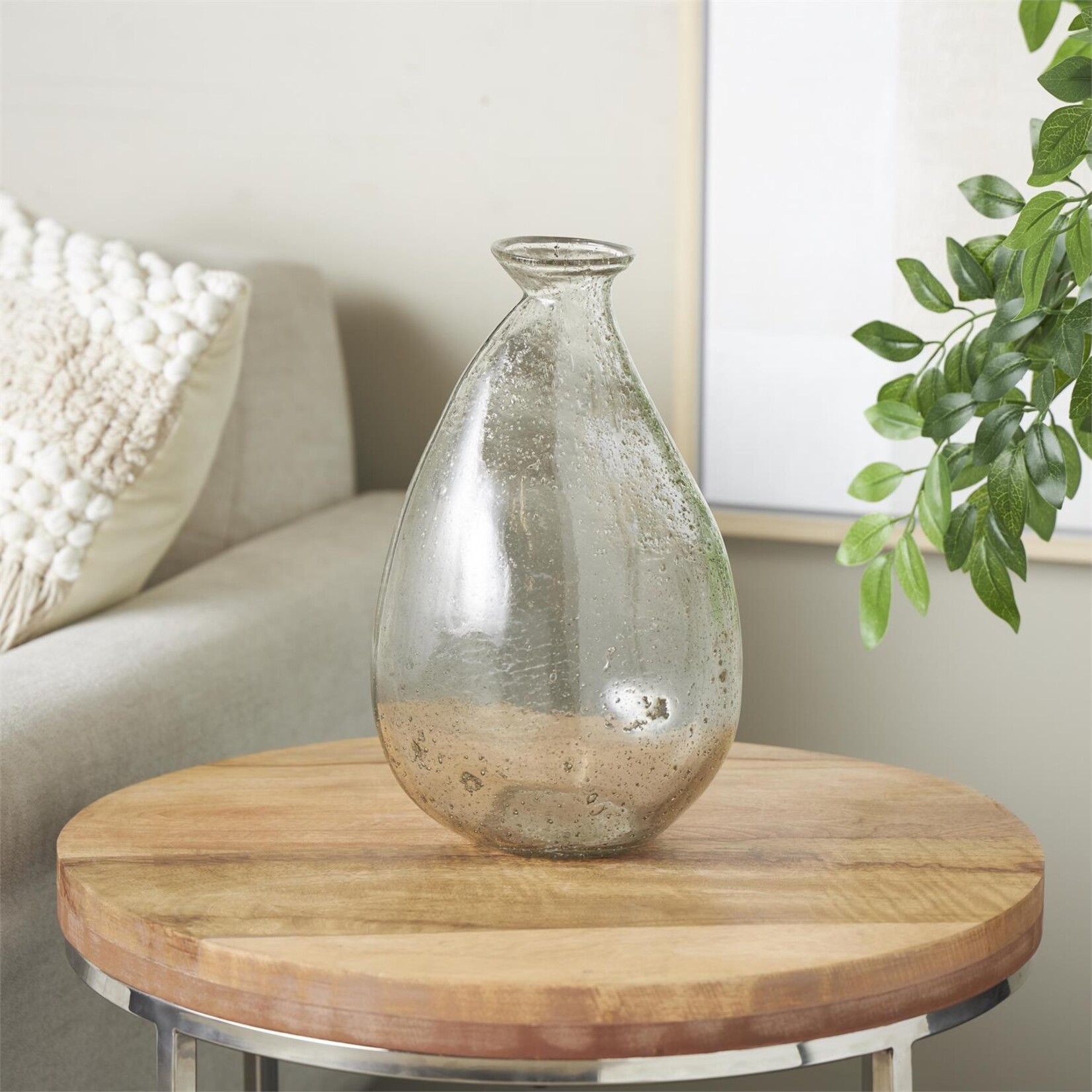Uma Clear Glass Speckled Decorative Vase with Brown Accents
