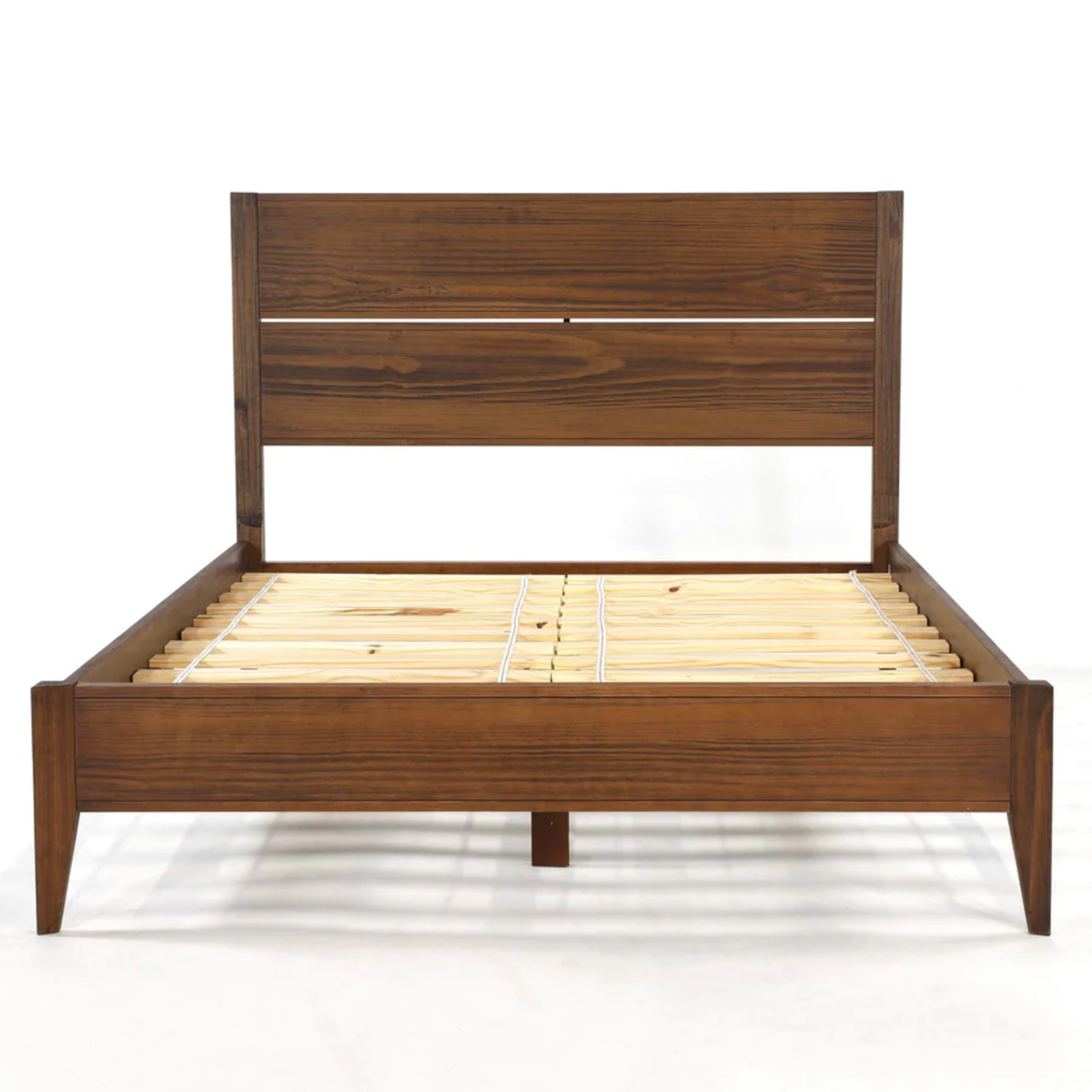GrainWood MID CENTURY Queen Platform Bed - Solid Wood - Finish Brushed Walnut