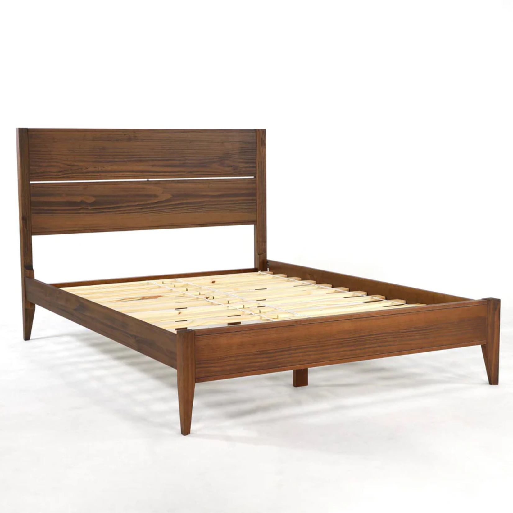 GrainWood MID CENTURY Queen Platform Bed - Solid Wood - Finish Brushed Walnut