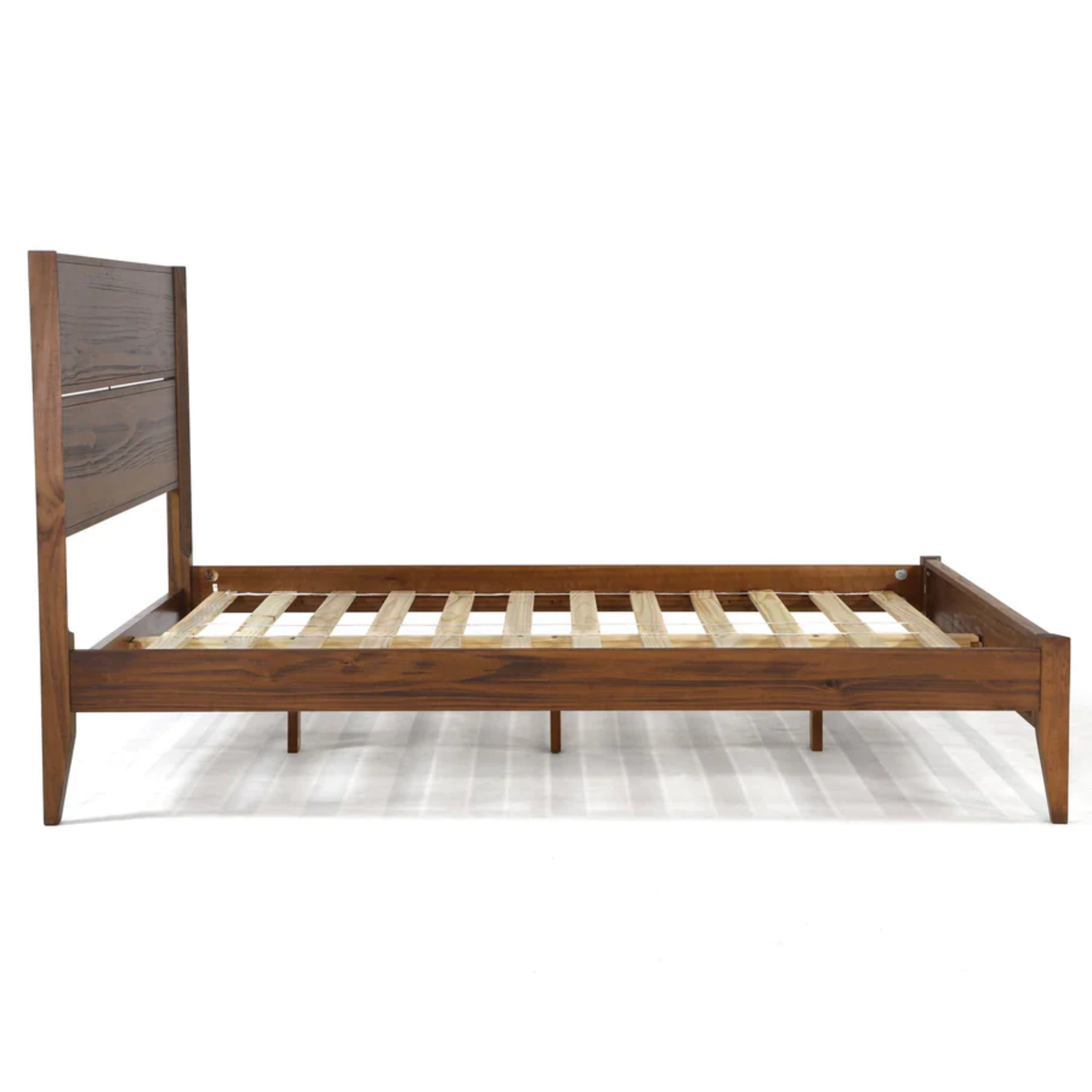 GrainWood MID CENTURY Queen Platform Bed - Solid Wood - Finish Brushed Walnut