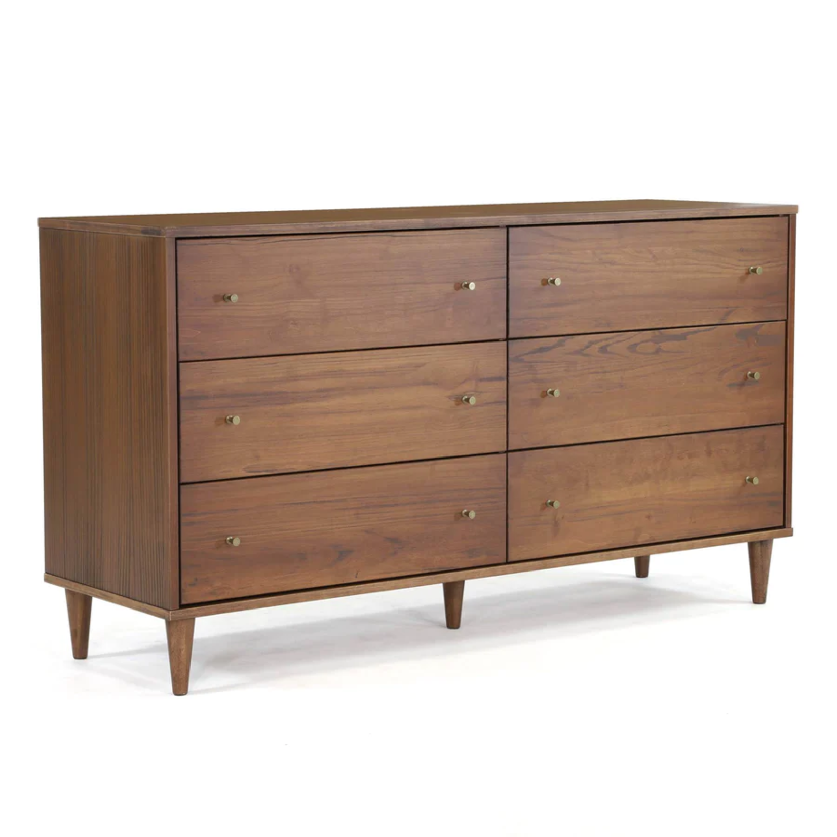 GrainWood MID CENTURY 6 Drawer Dresser - Solid Wood - Finish Brushed Walnut