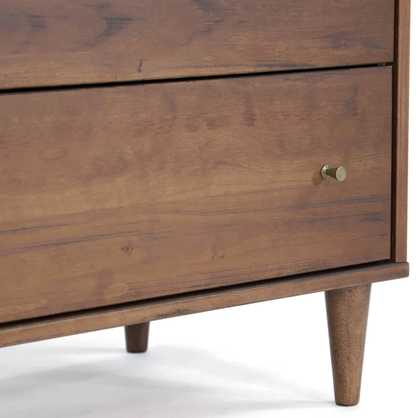 GrainWood MID CENTURY 6 Drawer Dresser - Solid Wood - Finish Brushed Walnut