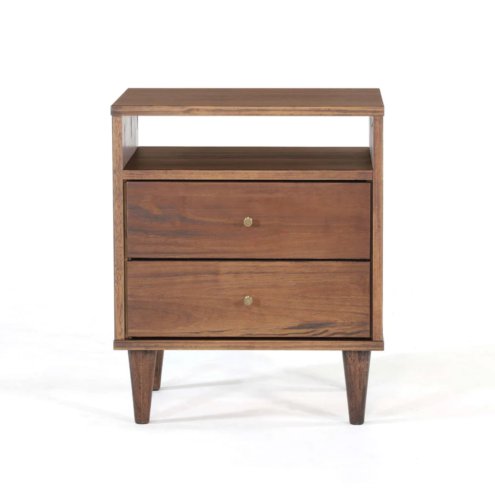 GrainWood MID CENTURY 2 Drawer Nightstand - Solid Wood - Finish Brushed Walnut