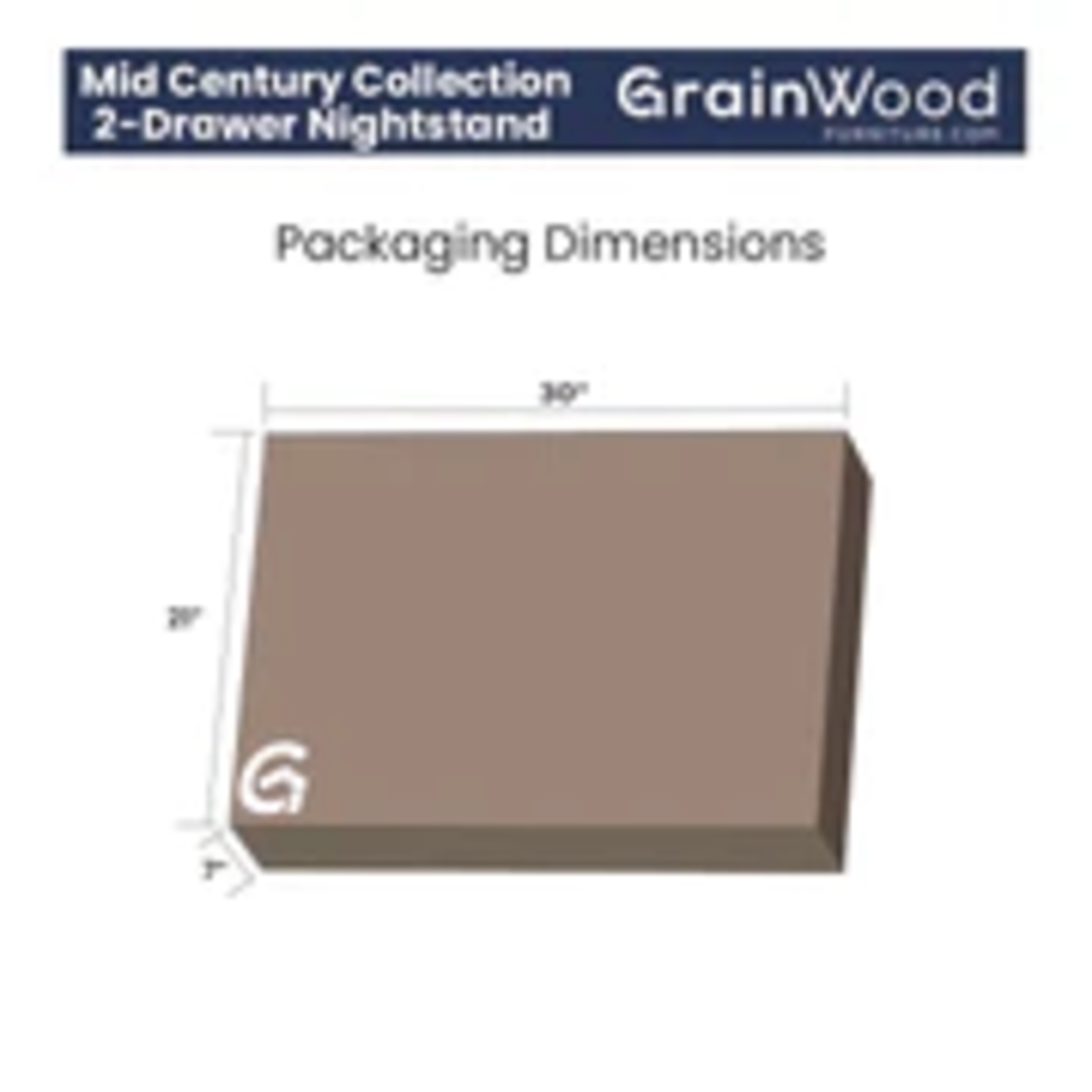 GrainWood MID CENTURY 2 Drawer Nightstand - Solid Wood - Finish Brushed Walnut