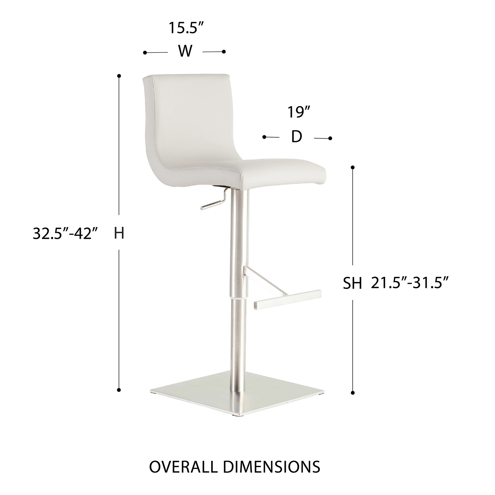 EuroStyle Scott Bar/Counter Stool WHT PU/BRUSH SS