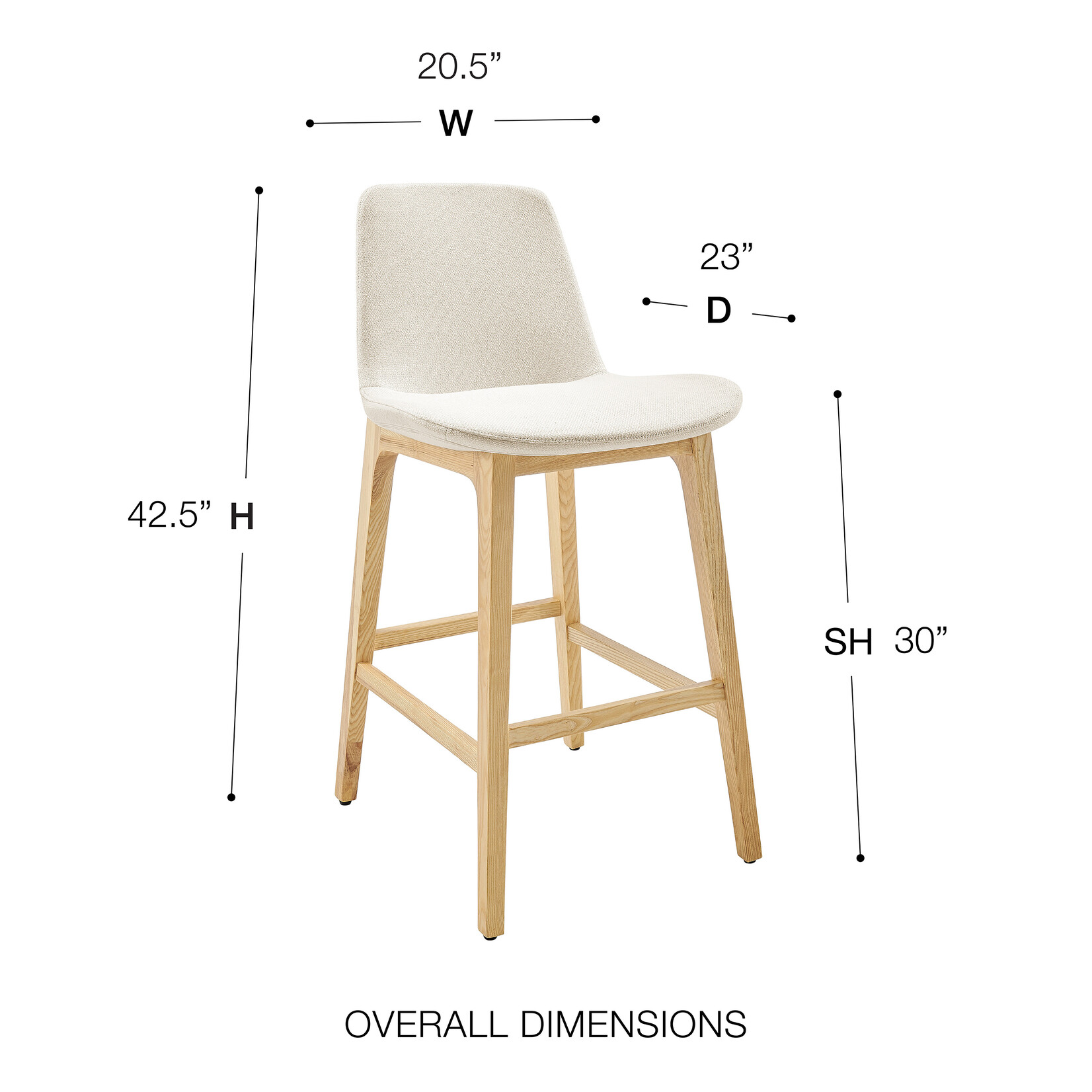EuroStyle Clara Bar Stool OFF WHT/NAT ASH