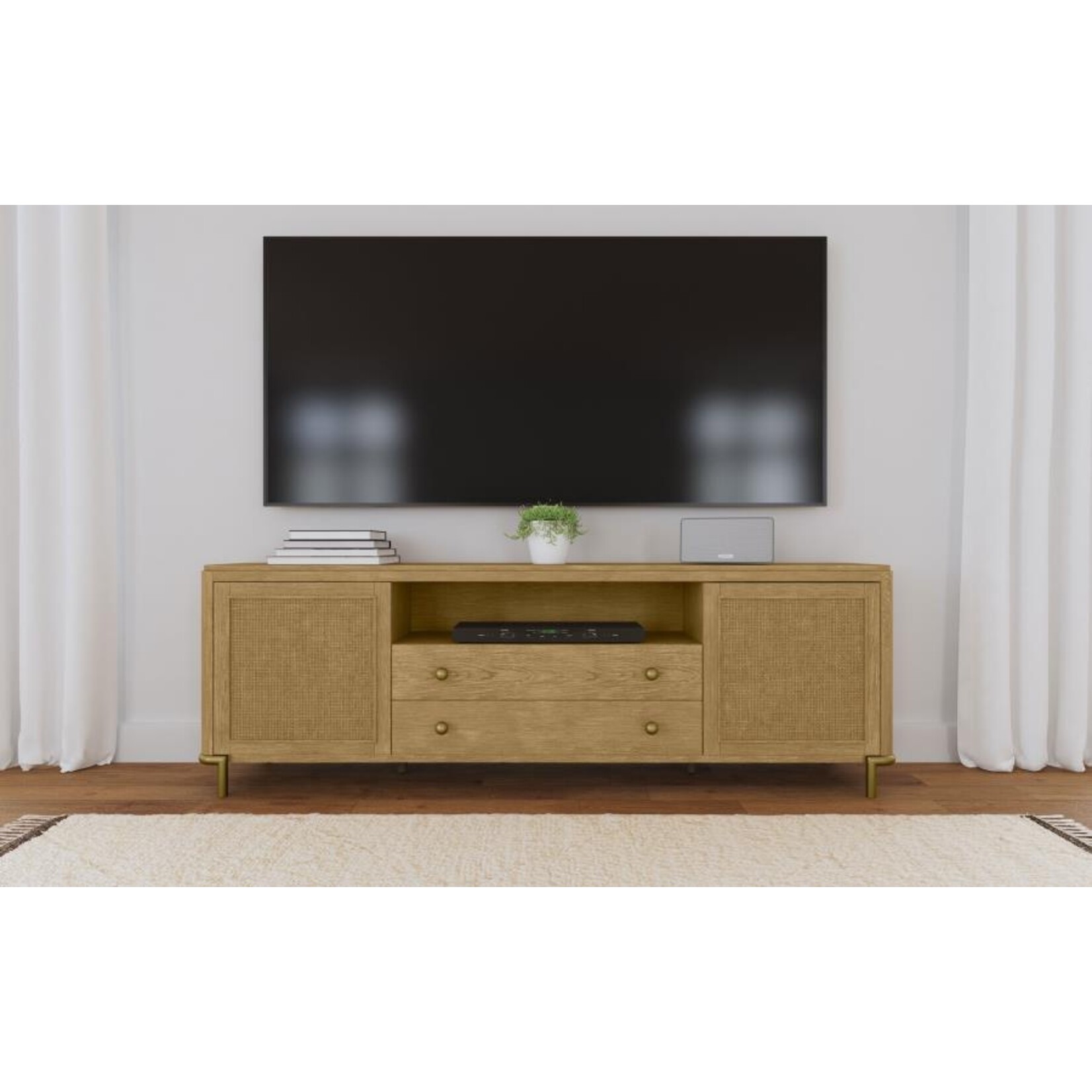 Arini Rattan Cane 2-door TV Stand Media Console Sand Wash
