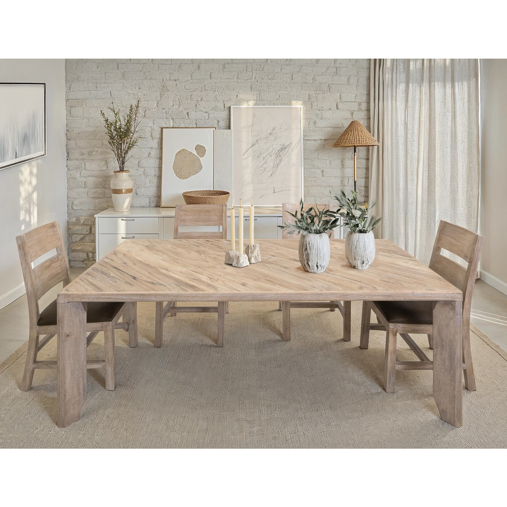 IFD White Teak Dining Table w/6 Chairs