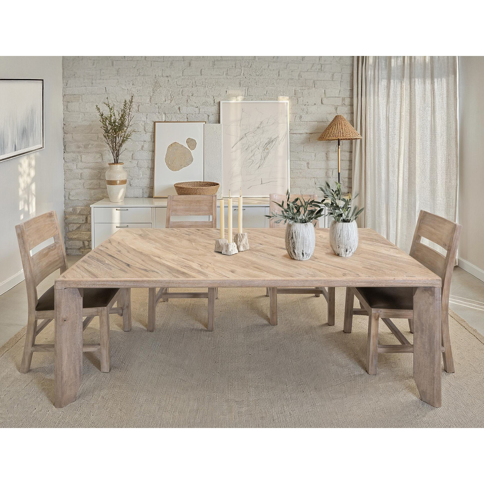 IFD White Teak Dining Table w/6 Chairs