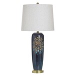 Stylecraft LETO BLUE | Ceramic & Metal Table Lamp with Bloom Motif
