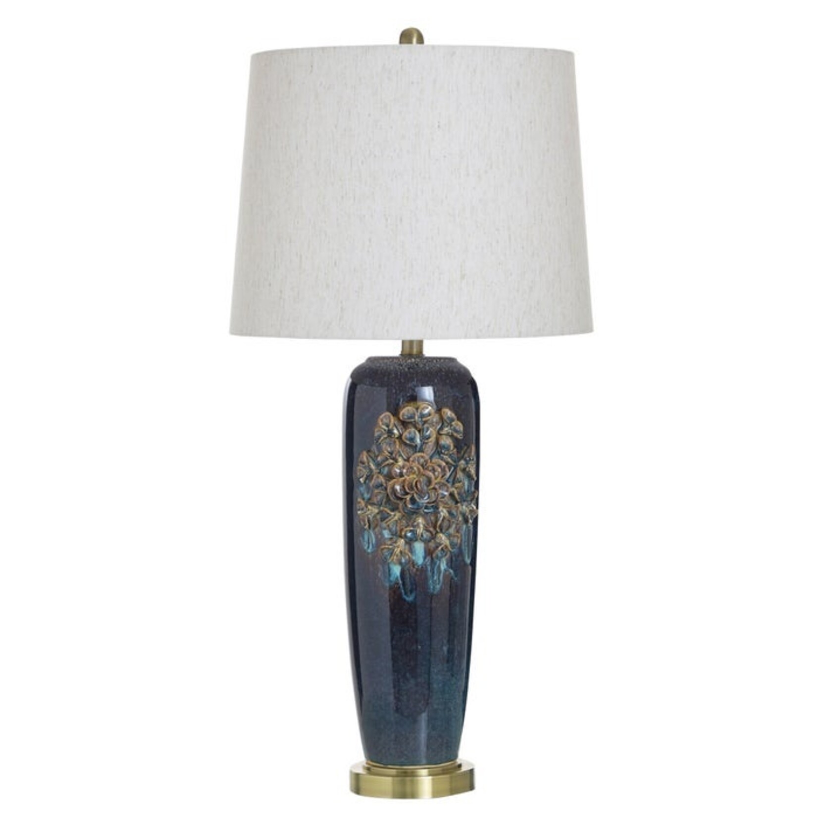 Stylecraft LETO BLUE | Ceramic & Metal Table Lamp with Bloom Motif
