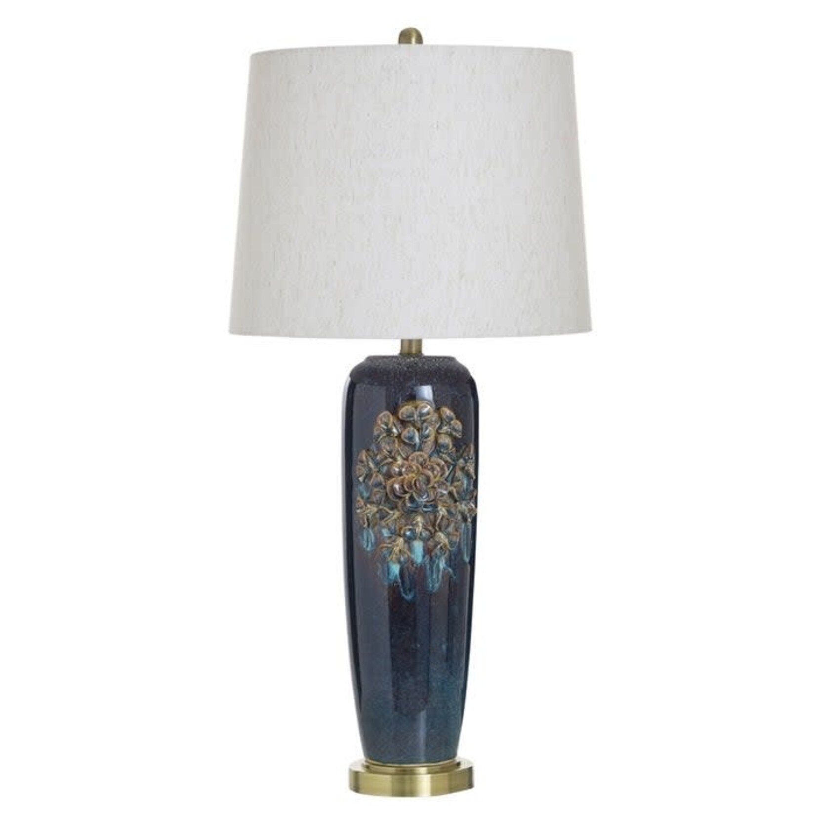 Stylecraft LETO BLUE | Ceramic & Metal Table Lamp with Bloom Motif