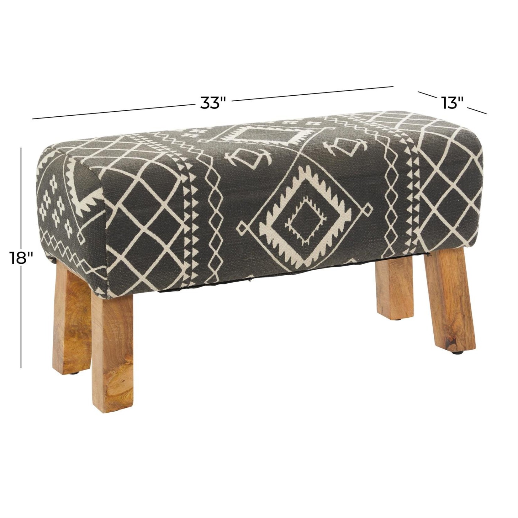 Deco Marche Black Fabric Tribal Upholstered Bench (FW)