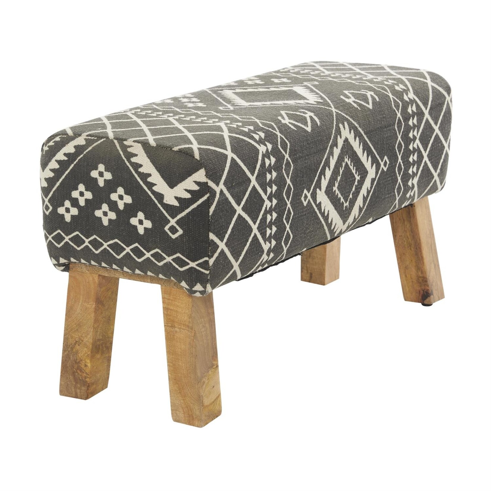 Deco Marche Black Fabric Tribal Upholstered Bench (FW)