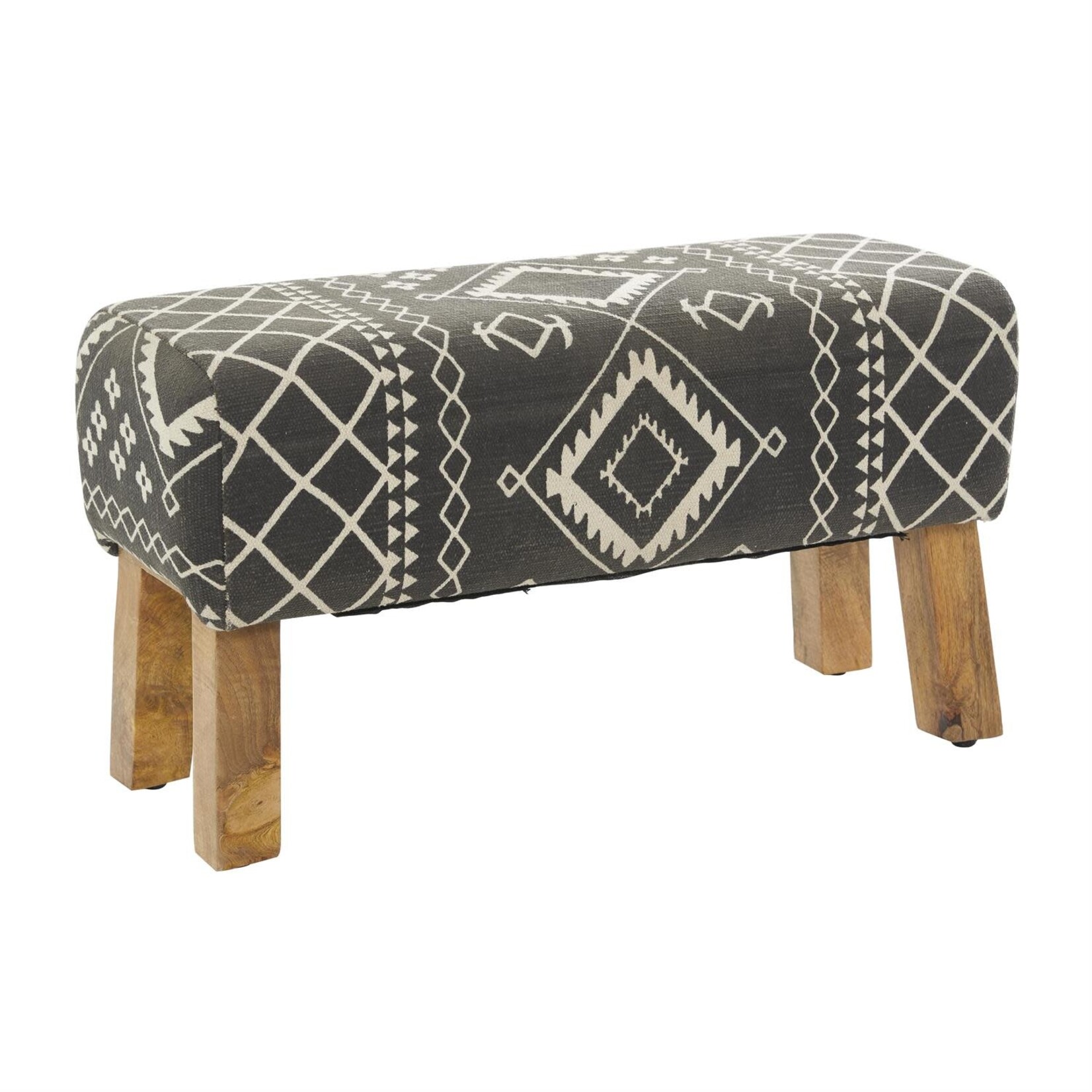 Deco Marche Black Fabric Tribal Upholstered Bench (FW)