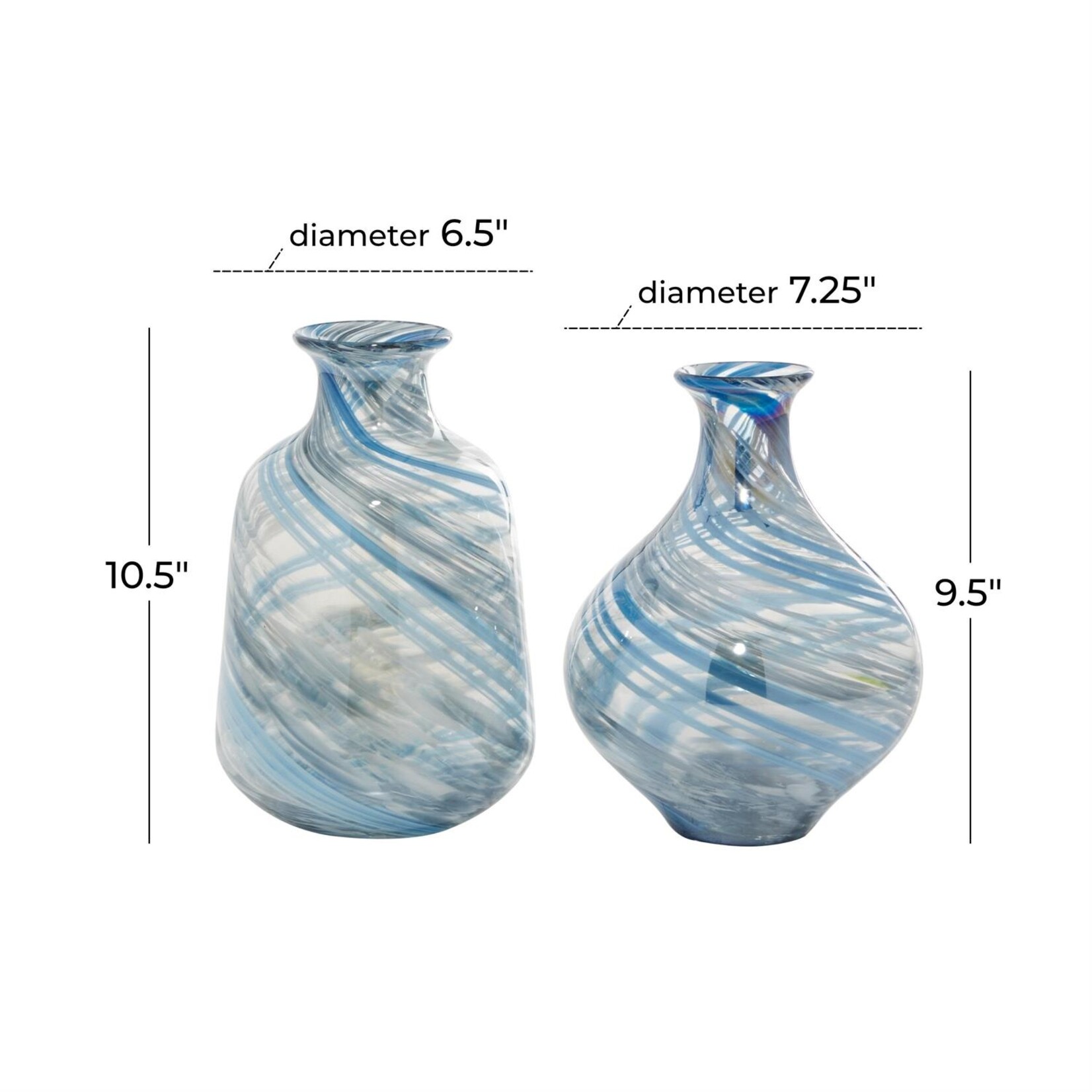 Blue Glass Handmade Blown Decorative Vase, Set of 2 (FW)