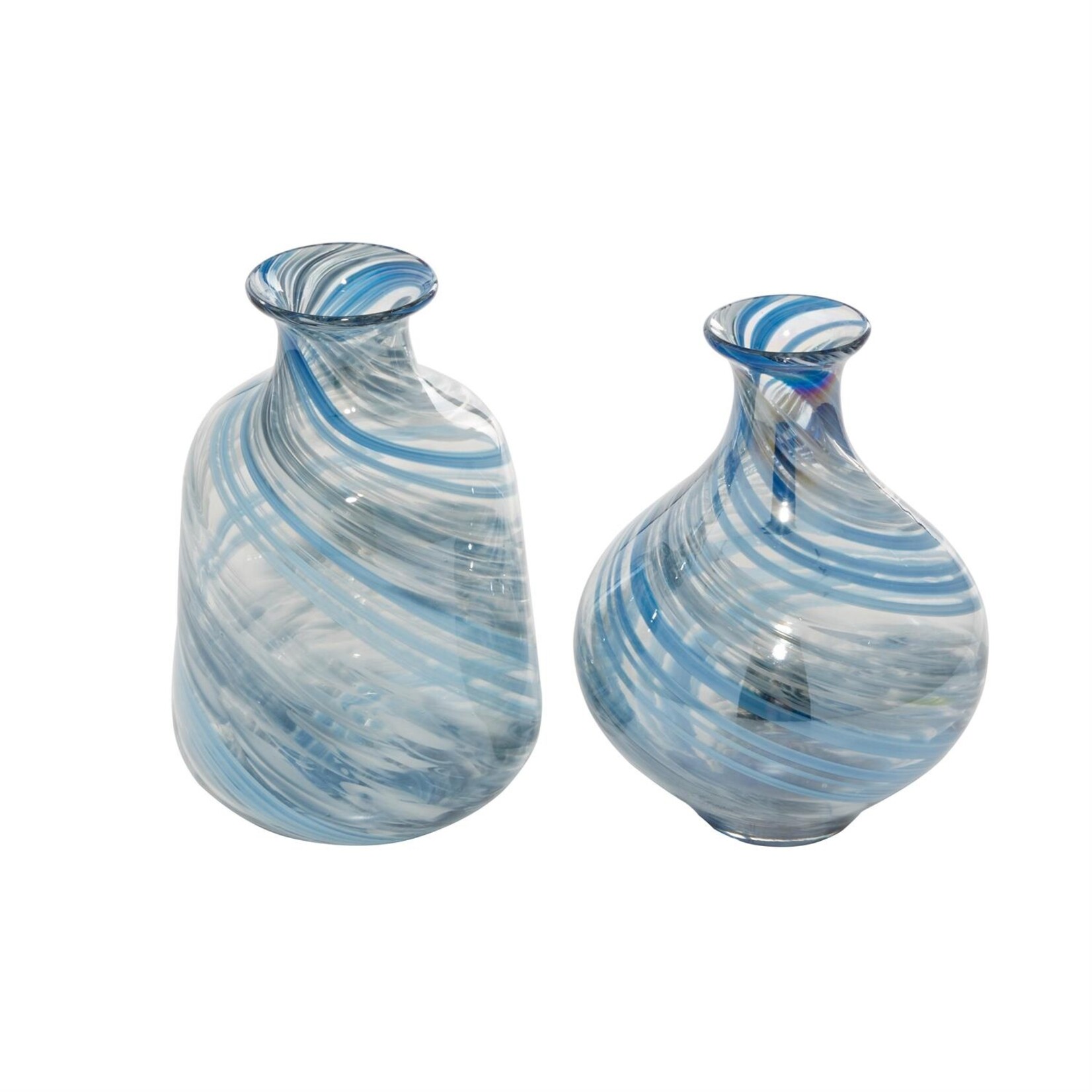 Blue Glass Handmade Blown Decorative Vase, Set of 2 (FW)