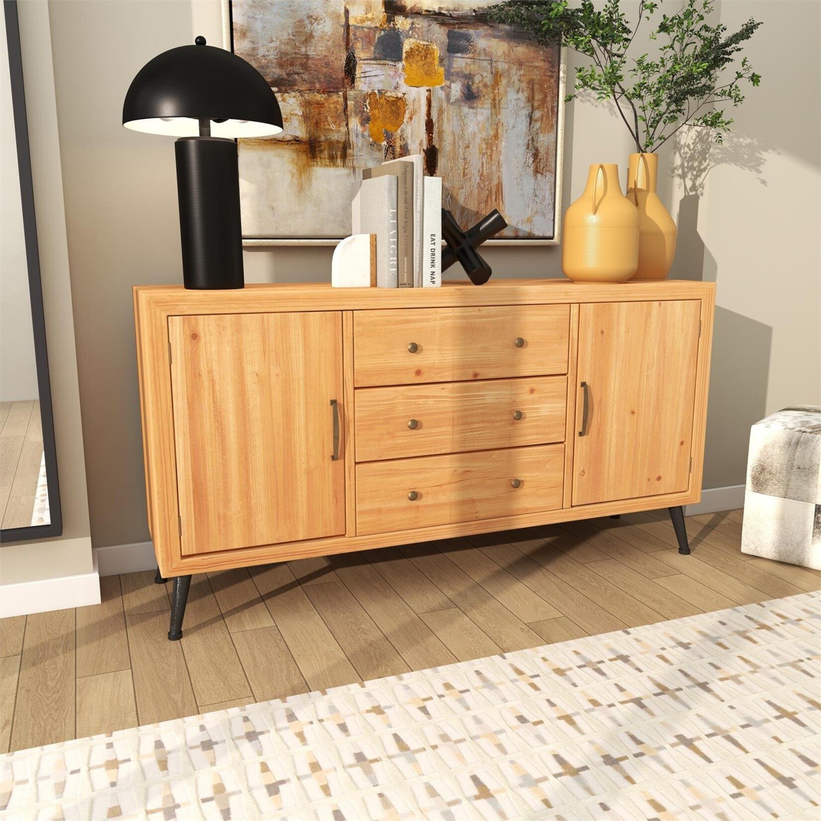 Uma Light Brown Wooden Media Credenza Sideboard